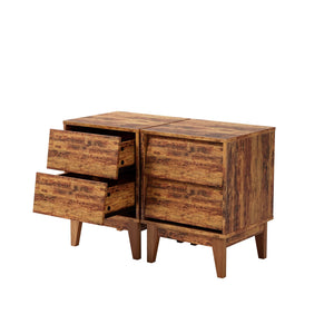 English Elm 2 Nightstands Vintage Bevel Design with Hidden Drawer Pulls and Solid Wood Legs for Stable Style Brown W578P192477