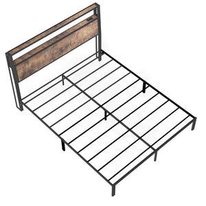 English Elm Queen Metal Platform Bed Rgb Led Headboard Charging Ports Under Storage 800lb Brown T3963P491443