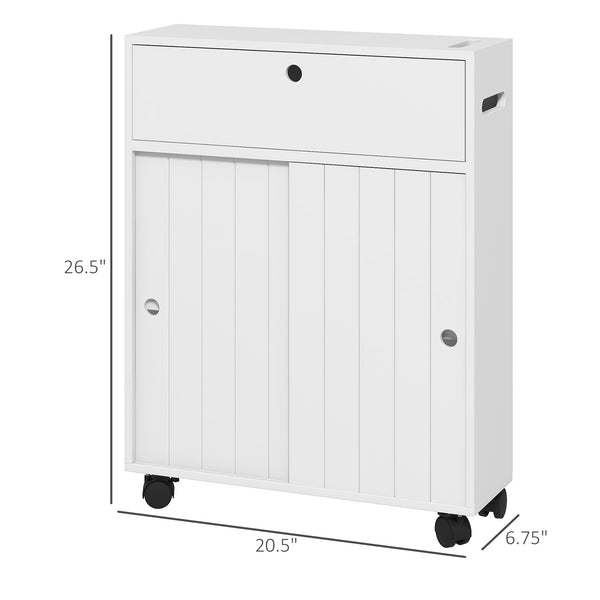 English Elm kleankin Slim Toilet Paper Cabinet on Wheels with Adjustable Shelf, Sliding Doors & Flip Top (White) W2225P229297
