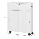 English Elm Kleankin Toilet Paper Cabinet, Slim Bathroom Cabinet With 4 Rolling Wheels, Small Bathroom Storage Cabinet With Paper Holes, Sliding Doors and Adjustable Shelf For Small Space, White