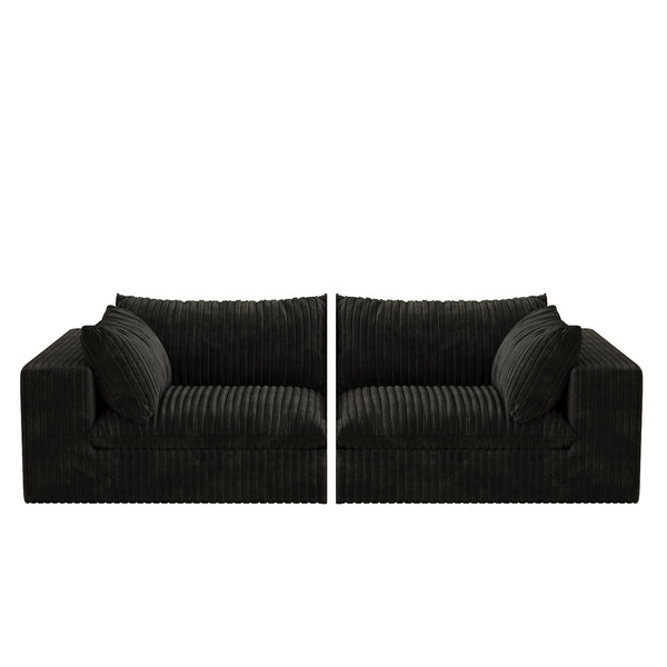 English Elm Y137-2SEATER-BLACK Feather-Filled Modular Sofa with Plush Fabric, Space-Saving High-Density Sponge Comfort Black W2824P343429