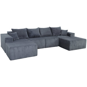 English Elm 6-Piece Modular U-Shaped Sectional Sofa with Chaise Convertible Corduroy Comfort and Secure Base Gray W3163S00039