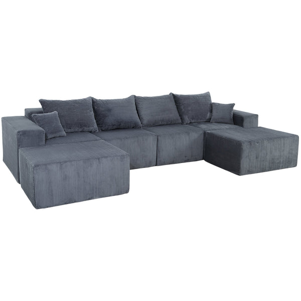 English Elm 6-Piece Modular U-Shaped Sectional Sofa with Chaise Convertible Corduroy Comfort and Secure Base Gray W3163S00039