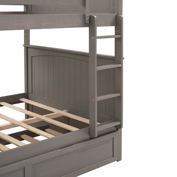 English Elm Full Over Bunk Bed with Trundle Solid Pine Wood Kids Bedroom Sleeper LT000044AAN-1