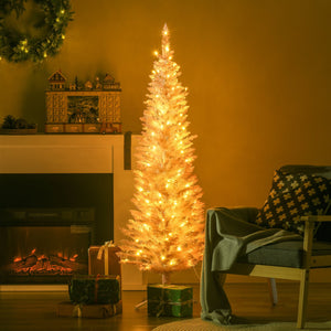 English Elm Homcom 5' Slim Pink Pre-Lit Noble Fir Christmas Tree With 110 Led Lights For Cozy Holiday Decor W2225P249646