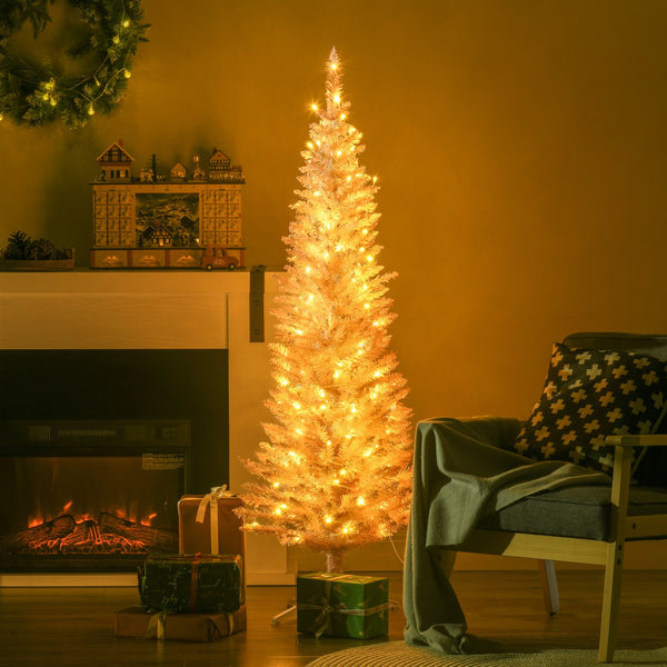 English Elm Homcom 5' Slim Pink Pre-Lit Noble Fir Christmas Tree With 110 Led Lights For Cozy Holiday Decor W2225P249646