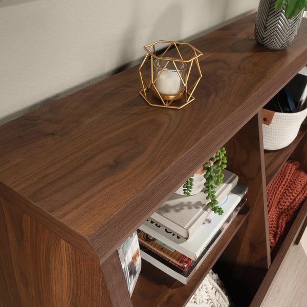 English Elm Bookcase, Medium Brown Engineered Wood With Adjustable Shelves & Dual-Purpose Footboard Design B356P402602