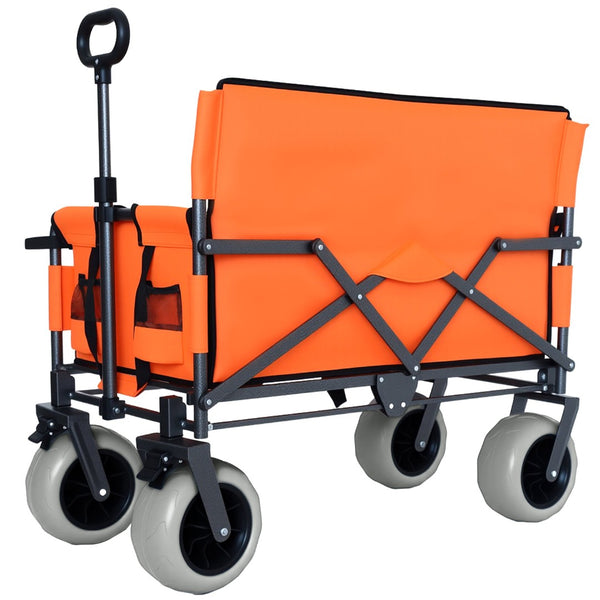 English Elm 3-in-1 Folding Utility Wagon Converts to Bench Seat with All-terrain Balloon Tires Orange W2932P312719