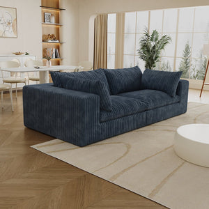 English Elm 39.8" Cloud Sofa Feather-Filled Corduroy Deep Seat Modular Couch No Assembly Plush Comfort Blue W2824S00090