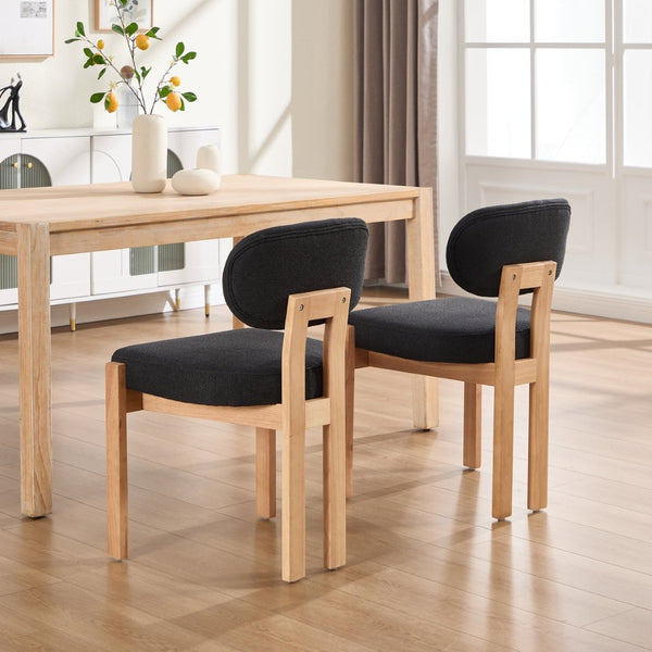 English Elm Wooden Wingback Dining Chairs Chenille Upholstered Set for Farmhouse Kitchen Black W3244P457877