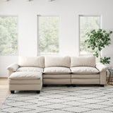 English Elm Living Room Furniture Luxury Sectional Sofa Couch With Ottoman Soft Velvet Upholstered Sofa Beige