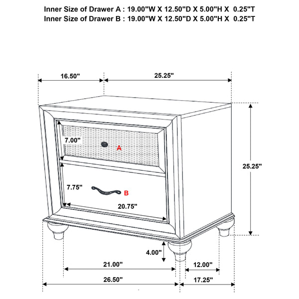 English Elm Barzini White 2-Drawer Nightstand with Faceted Crystal Hardware, Sleek Rectangular Modern Accent Piece B062P344905