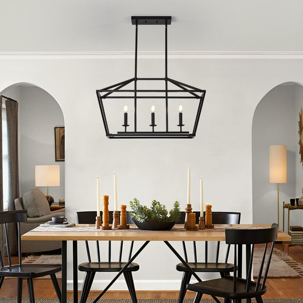 English Elm 3-light Industrial Farmhouse Linear Chandelier Matte Black Metal for Island or Dining W5008P465017