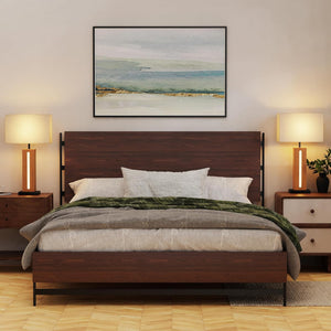 English Elm Table Lamps Set of 2 Modern Dimmable Bedside Lamps with Touch Nightlight Rustic Wood Grain Linen Shades W3355P369114