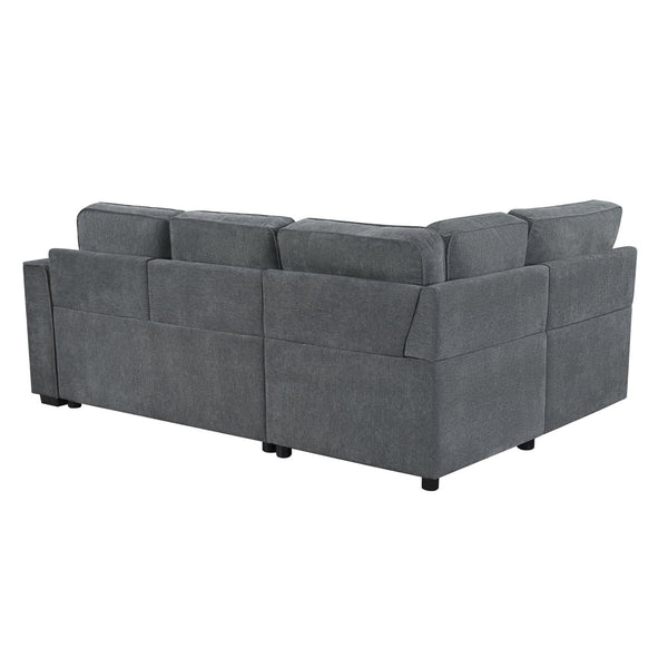 English Elm Convertible Sectional Sofa Bed with Dual Pull-Out Sleepers, Flip-Top Table, USB Ports & Storage Dark Gray N719S002090R
