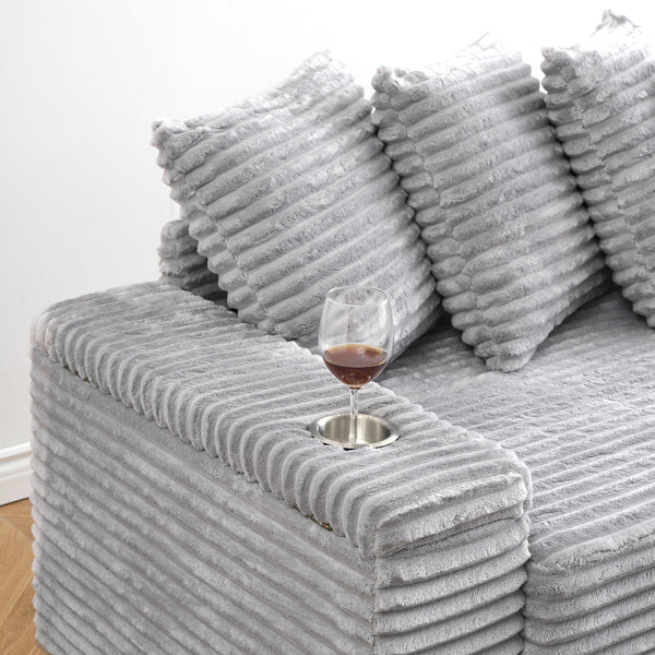 English Elm 111.4 Corduroy L-shaped Sofa with Chaise, Cup Holder & Storage Armrest, Solid Wood Frame, 500lb Capacity Gray W1658S00132