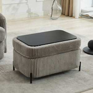 English Elm 30.3" Corduroy Upholstered Ottoman with Hidden Storage Compartment for Entryway or Living Room Gray W1298P203732