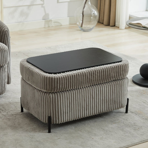 English Elm 30.3" Corduroy Upholstered Ottoman with Hidden Storage Compartment for Entryway or Living Room Gray W1298P203732