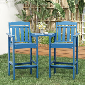 English Elm Tall Adirondack Chairs Set of 2 with Removable Tray & Umbrella Hole, Wood-Grain HDPE Bar Stools for Patio Comfort and Durability Blue T3623P408124