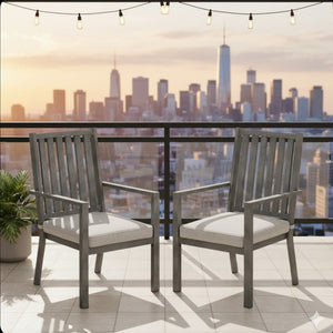 English Elm Set of 4 Outdoor Aluminum Dining Chairs Wood Grain Texture Waterproof Cushioned Patio Gray B082P455142