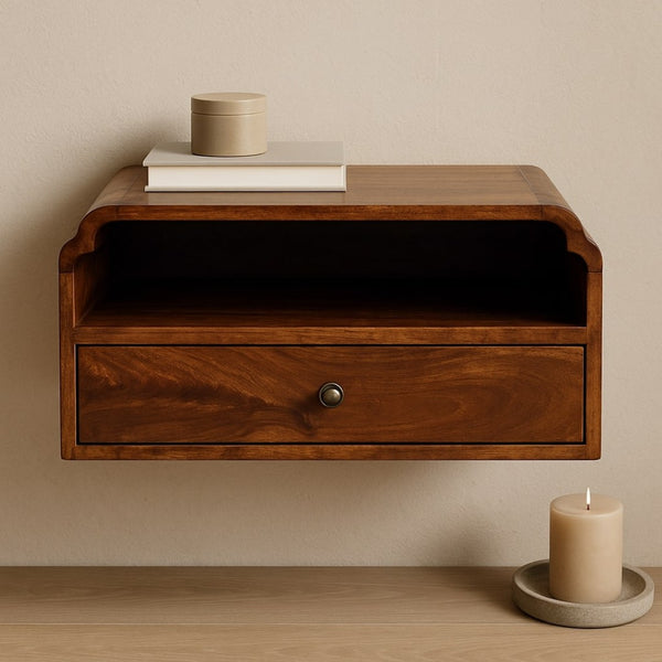 English Elm Artisan Furniture Mango Wood Floating Bedside Shelf Amber Oak Finish Handcrafted Brown B182P436698