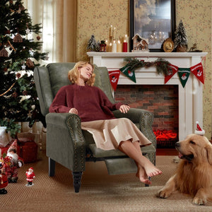 English Elm Faux Leather Pushback Recliner with Ergonomic Lumbar Support for Modern Living Spaces T3623P434282