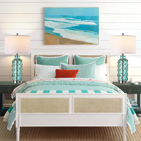 English Elm Cottage Blown Glass Rope Net Bedside Lamp Set Coastal Nautical Touch Dimmer Usb W3355P465377