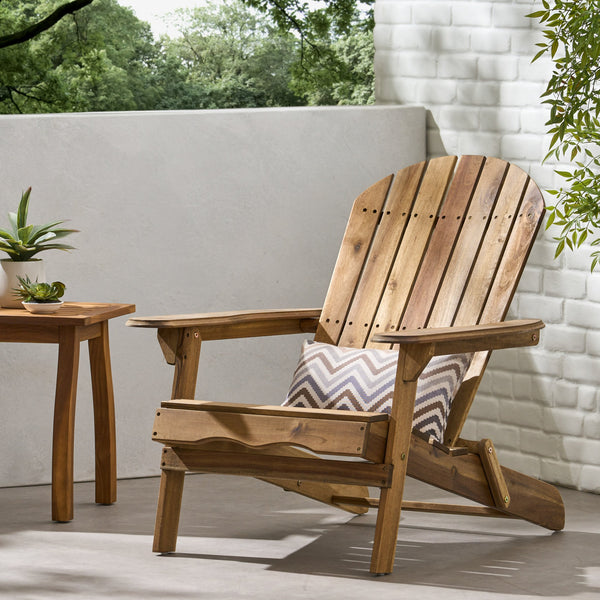 English Elm Christopher Knight Home® - Folding Adirondack Chair Acacia Wood Outdoor Lounge Seat with Slatted Back, Wide Arms, Durable Comfort Teak N770P358873T