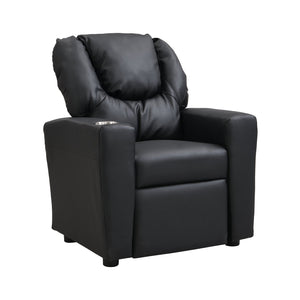 English Elm Kids Recliner Chair Black PVC Kids Toddler Recliner with Cup Holder, Durable Ergonomic 150 lb Capacity W311P216907