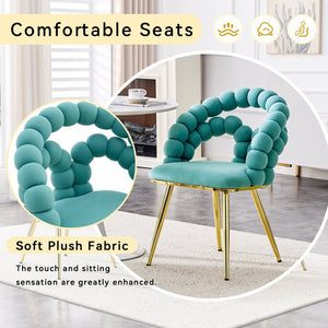 English Elm Set of 4 Velvet Bubble Chain Dining Chairs with Glam Metal Legs for Modern Kitchens Gold,Teal W1512P491827