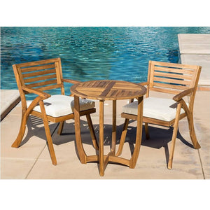 English Elm Christopher Knight Home® - Outdoor 3-Piece Kd Wood Dining Set With Cushions – Teak Finish, Elegant Design For Cozy Gatherings 54555.00TEA-57522.00