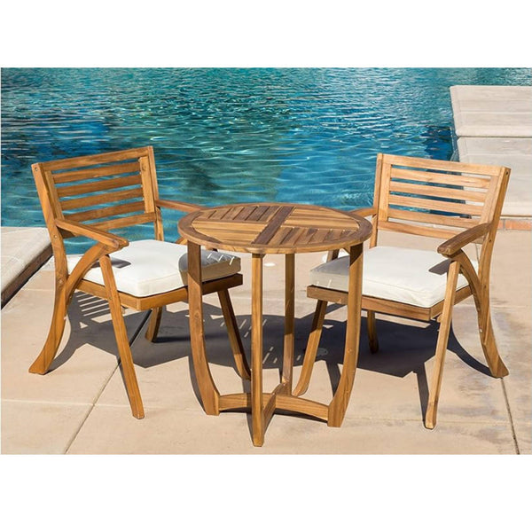 English Elm Christopher Knight Home® - Outdoor 3-Piece Kd Wood Dining Set With Cushions – Teak Finish, Elegant Design For Cozy Gatherings 54555.00TEA-57522.00