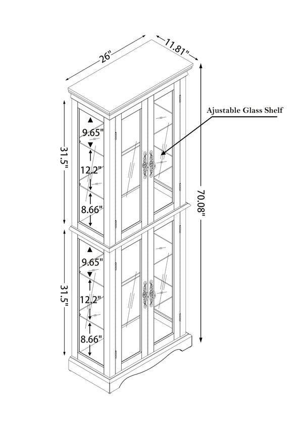 English Elm Lighted Curio Display Cabinet - Elegant Glass Storage With Ambient Lighting For Wine, Toys & More W2275P292640