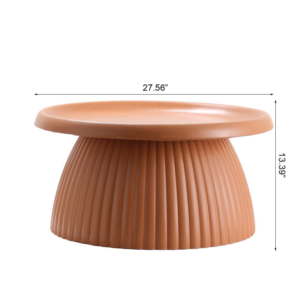 English Elm Light Terracotta Round Magnesium Oxide Coffee Table Fluted Sculptural Tray Top W5351P463099