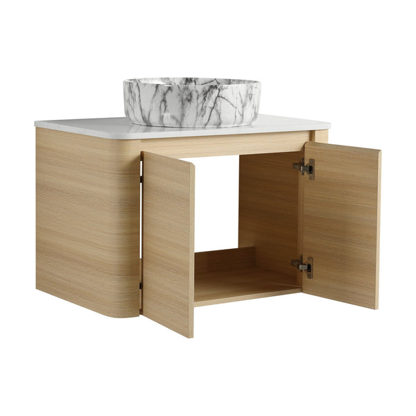 English Elm 30'' Wall-Mounted Bathroom Vanity With Ceramic Art Sink & Soft-Close Doors For Modern Spaces W999S00465