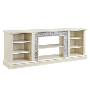 English Elm Large White Media Console with Faux Stone Surround and Enclosed Cabinet Storage W2275P389710