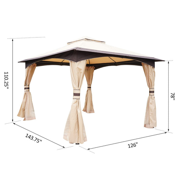 English Elm Outsunny 10' X 12' Weather-Resistant Outdoor Gazebo With Netting, Curtains & Vented Canopy Design W2225P217715-GIGA