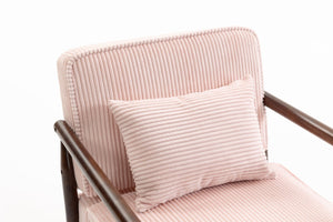 English Elm Storage Accent Chair Mid Century Wood Frame Upholstered Seat with Lumbar Cushion Light Pink W2530P401446