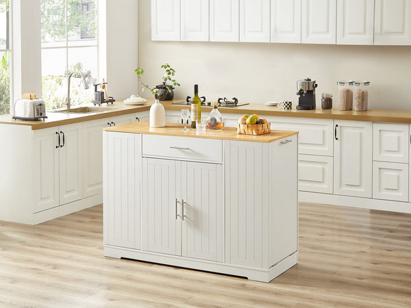 English Elm 53'' Kitchen Storage Islands with Drawers and Trash Can Storage, Modern Farmhouse Design, 53.2"W x 20.9"D x 38.0"H White W1820P281267