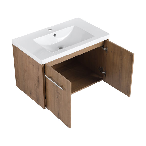 English Elm 30 30 Inch Soft Close Vanity with Resin Sink, Open Shelf Storage & Rust‑Resistant Metal Handles, KD-Pack W999P188194
