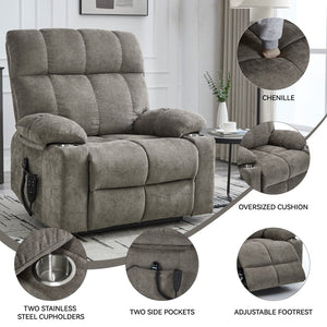 English Elm Dual Motor Power Lift Recliner with Massage Heat and Leatherair Upholstery for Living Room Brown W3224P290202