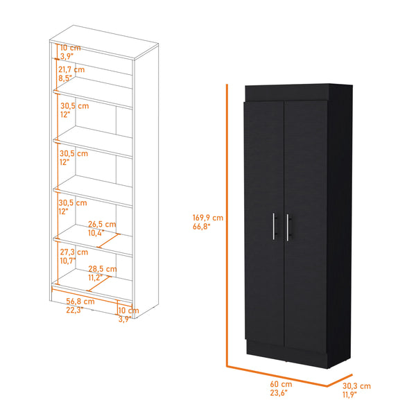 English Elm Dawson Tall Pantry Cabinet with 5 Shelves, Slim Black or White Storage Cupboard for Kitchen B128P176125