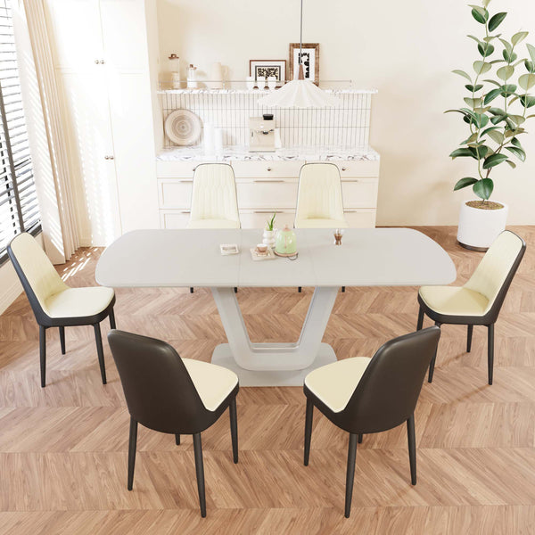 English Elm 62.99-78.74" Expandable Dining Set For 2-8 With Modern U-Shaped Legs, 6 Padded Chairs, And Style W2189S00719