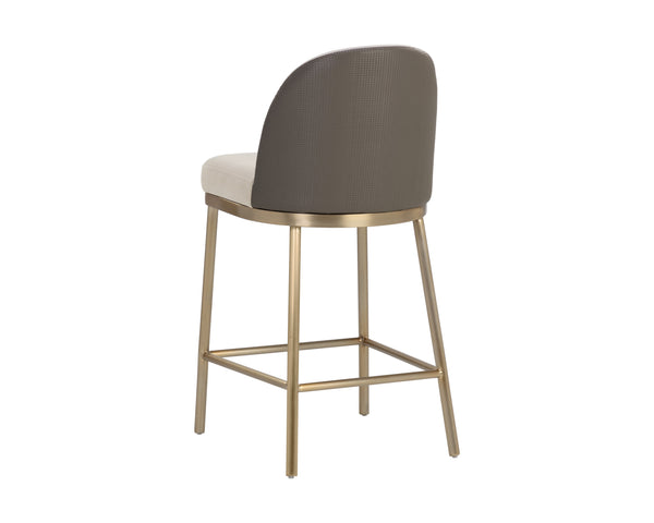 Sunpan Lavania Elegant Two-Toned Fabric Stool with Antique Brass Finish for Modern Home Décor and Comfort Counter Height