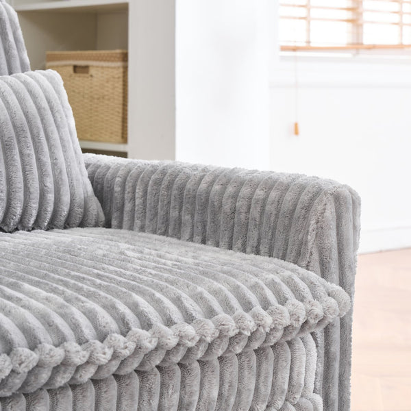 English Elm Grey Corduroy Compact Sofa Bed for Small Apartments, Bedroom or Balcony — Solid Wood Frame, Sponge Cushion, Black Plastic Legs W1658P290467