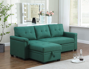 English Elm Jardin Reversible L-shaped Sectional Sleeper Sofa with Chaise Storage and Tufted Fabric Green B2749S00008