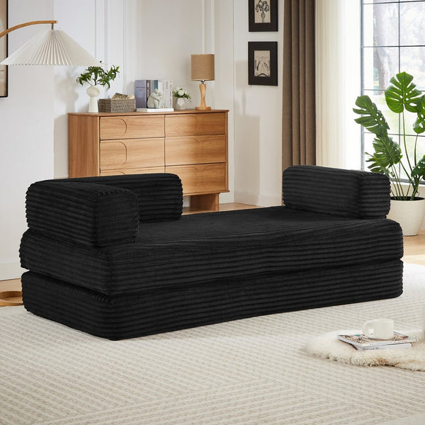 English Elm Loveseat Cloud Sectional Sofa with Corduroy Upholstery Plush Sponge Core Modular Design Black W2339P411911