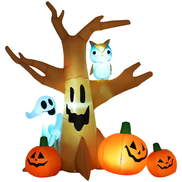 English Elm Homcom 7.5' Lighted Halloween Inflatable Haunted Tree With Owl, Ghost & Pumpkins - Spooky Yard Decor! W2225P229515