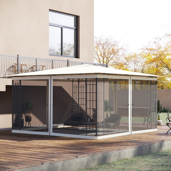 English Elm Outsunny 13' X 13' Mesh Sidewall Set For Gazebos & Canopy Tents - Cream Trim, Easy Install, Insect-Proof W2225P174244-GIGA