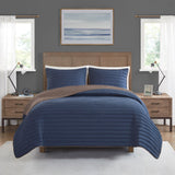 Madison Park Franklin Casual 3 Piece Crinkled Microfiber Quilt Set MP13-8154 Navy